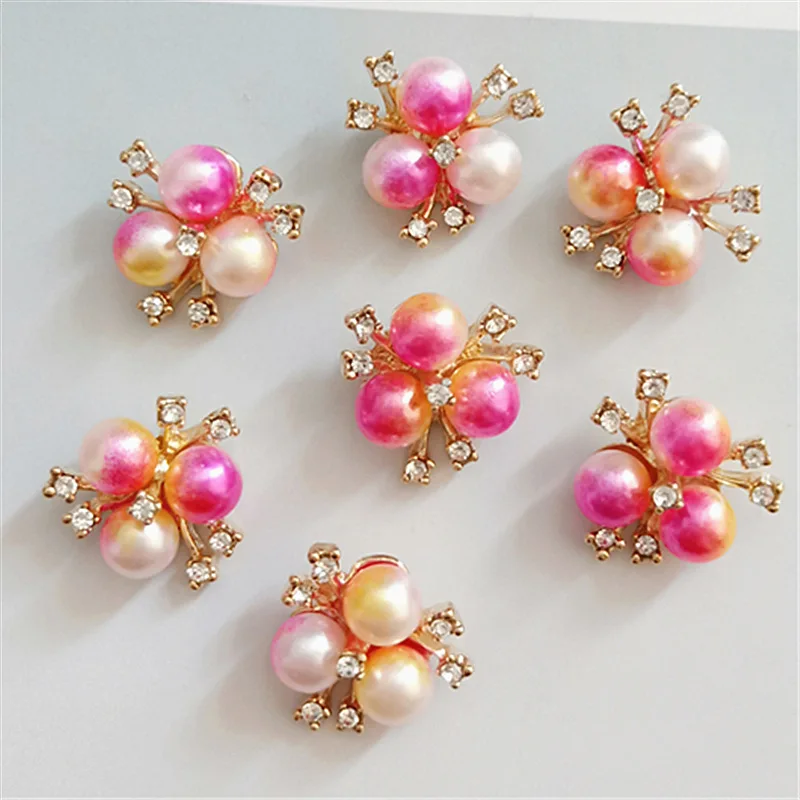 10 шт./лот жемчужные пуговицы из сплава со стразами для девочек свадебная