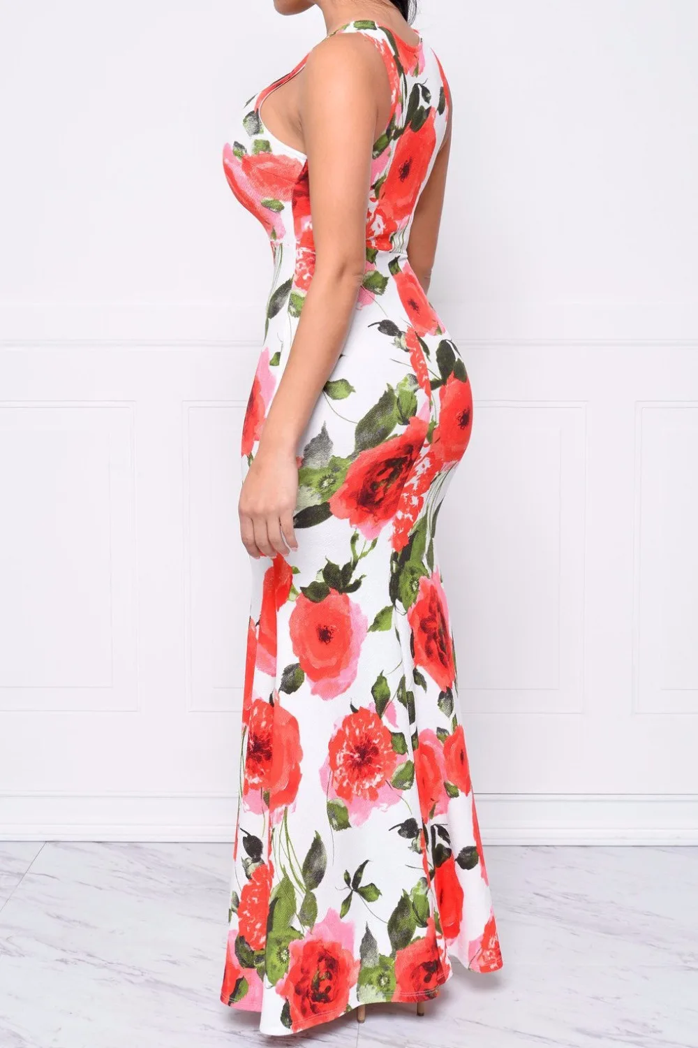 Цветочный принт v-образным вырезом шифон длинные dress женщины спинки 2017 maxi vestidos