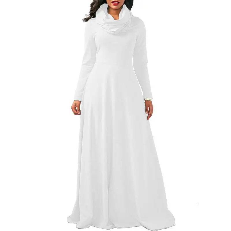 white dress Осеннее зимнее теплое платье для женщин, повседневное, с длинным рукавом, водолазка, женское платье трапециевидной формы, элегантное, тонкое, длинное, макси платье, vestidos robe Femme - Цвет: white dress