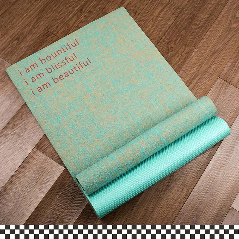with printing Натуральный джутовый Мат для йоги и прочный ремень для переноски - Цвет: with printing