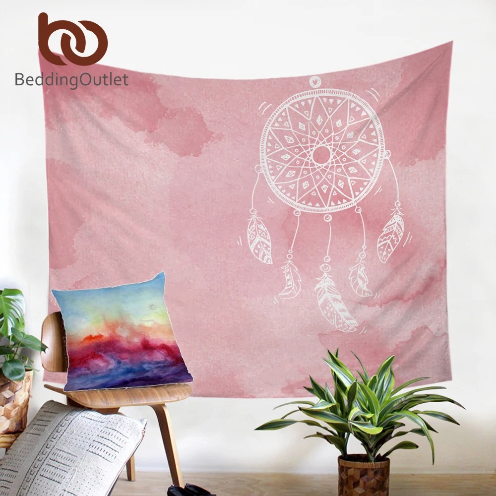 Beddingoutlet акварель Ловец снов Гобелены перья Розовый стене висит Boho Книги по