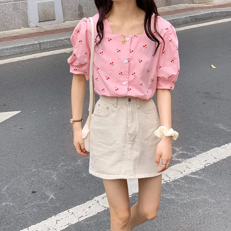 Модная винтажная элегантная летняя Милая стильная рубашка Hzirip с квадратным