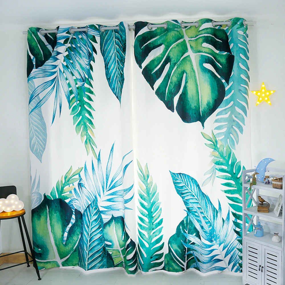 

Custom Window Curtain Drape Hangings for Living Room Bedroom Curtain Gauze Tulle Sheer Palm Leaves Green White