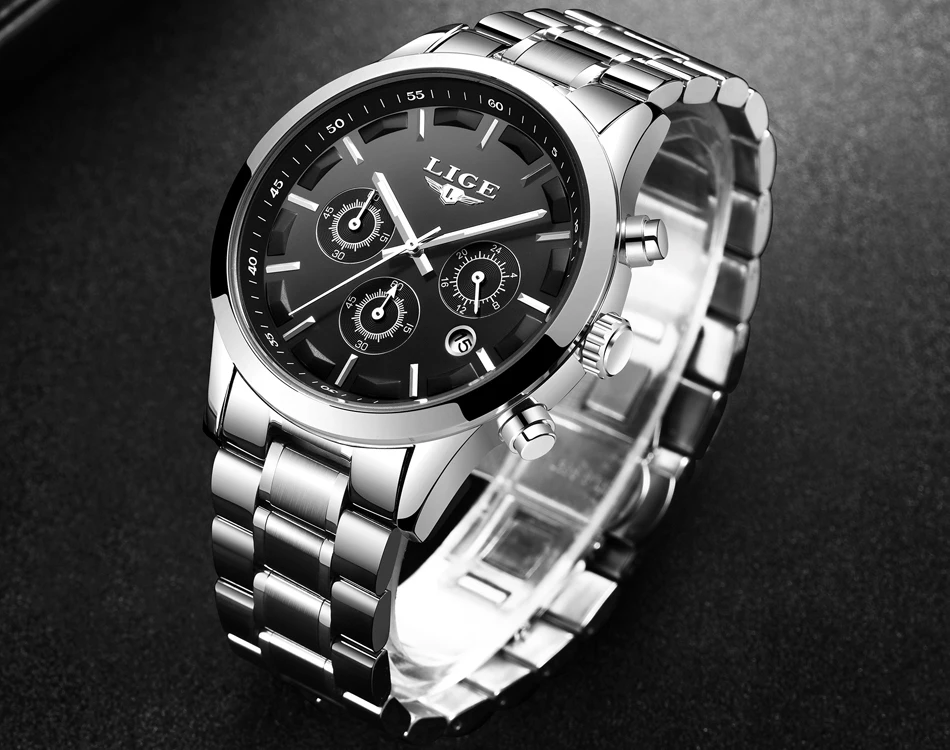 Relogio Masculino LIGE брендовые полностью стальные бизнес Кварцевые часы мужские водонепроницаемые военные часы 24 часа Дата наручные часы+ коробка