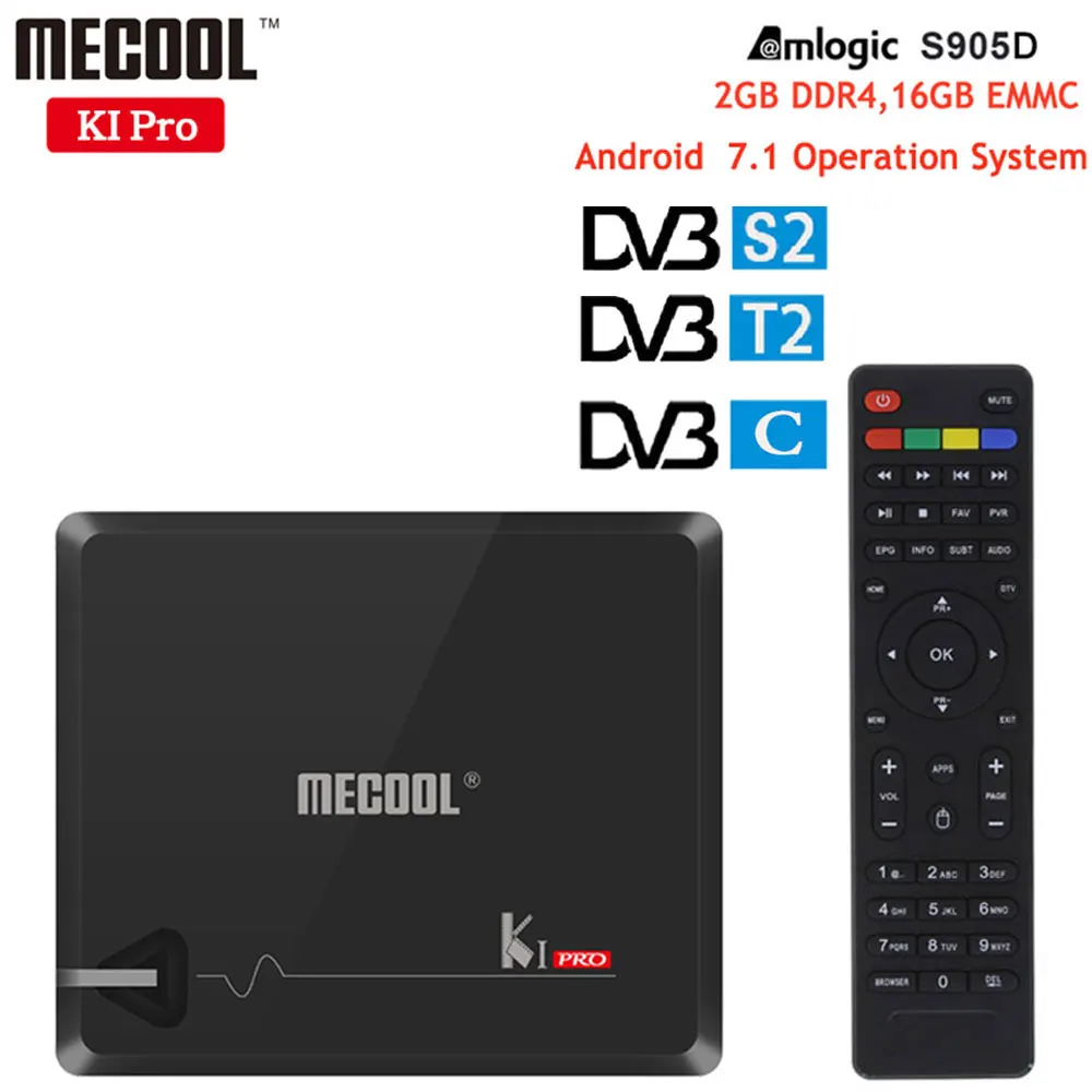 Mecool KI PRO 2 ГБ/16 ГБ DVB T2 S2 Android 7 1 ТВ приставка Amlogic S905D WIFI HD спутниковый ресивер