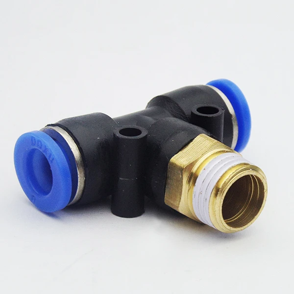 

Free shipping Pneumatic quick connection-peg T type PB 4 6 8 10 12mm-(M5" 1/8" 1/4" 3/8" 1/2") Tee threaded Fitting