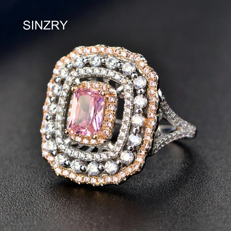 SINZRY Фирменное кольцо на палец с крупным мигающим фианитом новое модное розовое