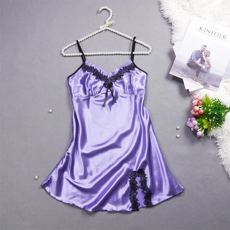 Blue Purple PIGIAMA женские ночные рубашки 13 цветов шелковое Пятнистое домашнее платье пижамы с v-образным вырезом на бретелях пижамы женский халат ночные рубашки и пижамы - Цвет: Blue Purple