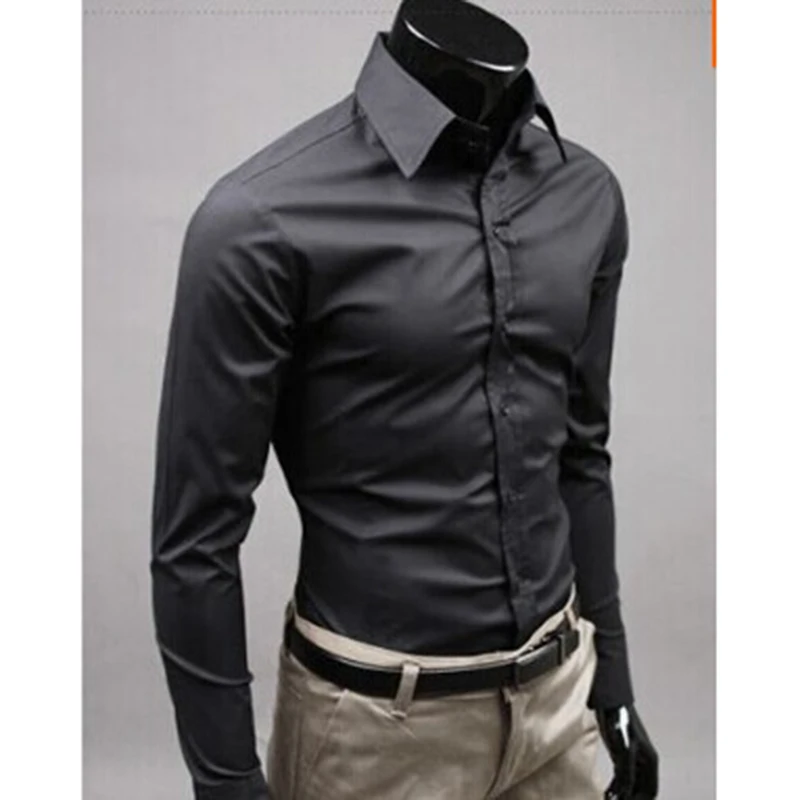 Популярные Внешнеторговые Мужчины С Длинным Рукавом Slim Fit Рубашки Однобортный