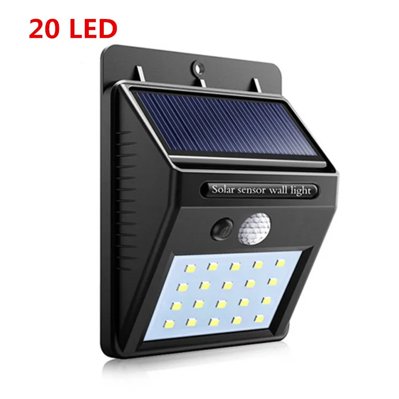 20led Светодиодный светильник на солнечной энергии, настенный светильник с датчиком движения, наружное украшение сада, лампа для лестничной дорожки, для двора, для безопасности, Водонепроницаемые огни - Испускаемый цвет: 20led