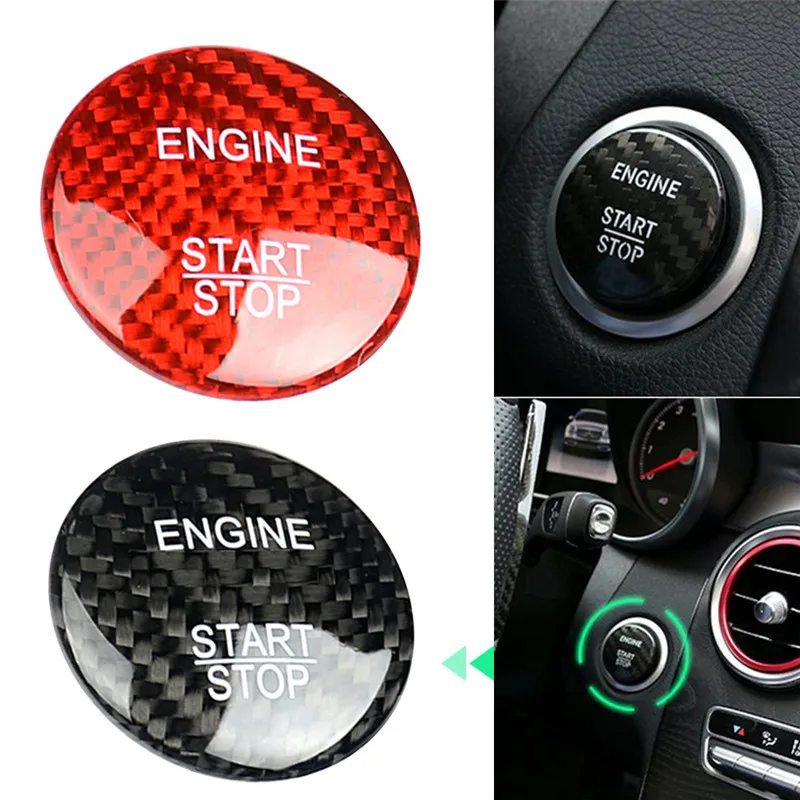Carbon Fiber Car Engine Start Stop Button Cover Keyless Go Ignition Stickers Fit for Mercedes Benz C GLC C200l | Автомобили и