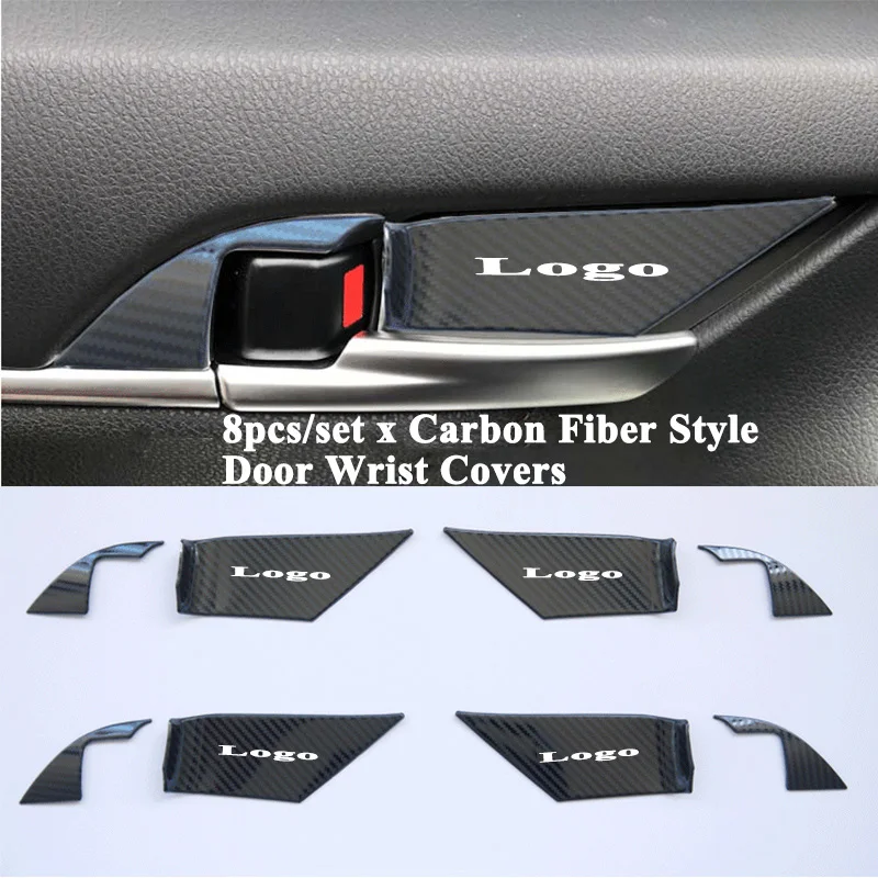 Carbon Fiber Style 8 шт./компл. Автомобильная внутренняя дверная накладка на запястье украшение отделка блестки автомобильный аксессуар Наклейка для Toyota Camry - Название цвета: Carbon Fiber Style