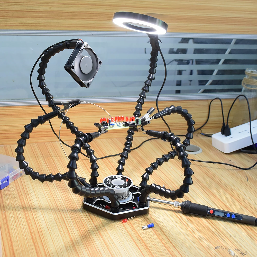

Toolour Multi Soldering Station Helping Third Hand 3X USB LED Magnifying Glass Lamp USB Fan For PCB Welding Repair Station Tool