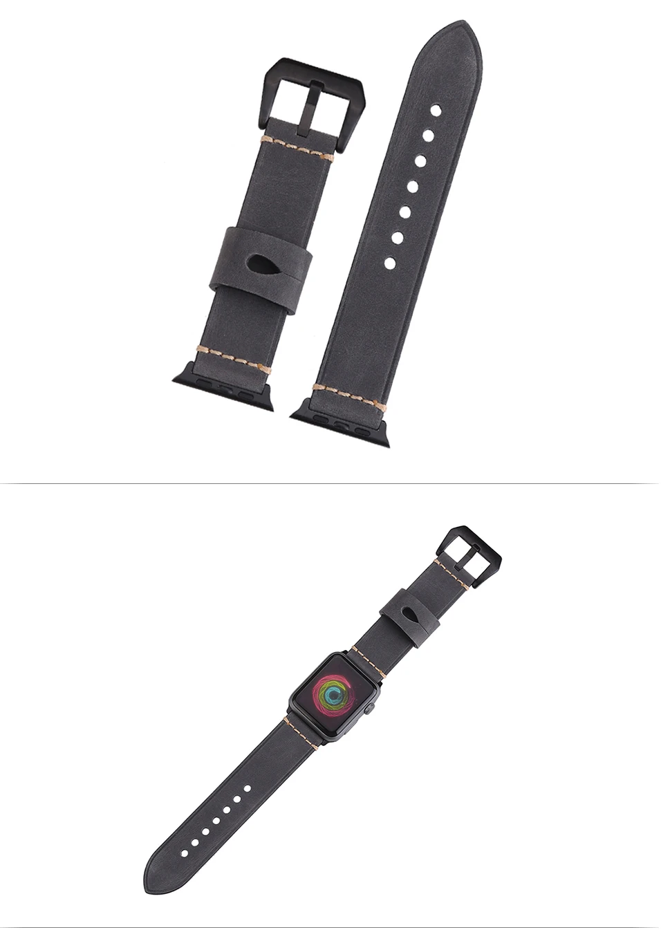 BEAFIRY For Apple watch iwatch Watch Band Straps 42mm Genuine Crazy Horse Calfskin Leather Dark Brown Light Brown Grey