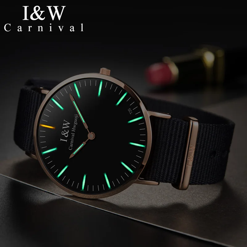 Светящиеся кварцевые мужские часы CARNIVAL Tritium с тонким циферблатом модные TopBrand