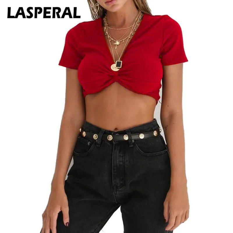 Lasperal Для женщин укороченный Топы корректирующие 2018 Sexy v-образным вырезом спереди