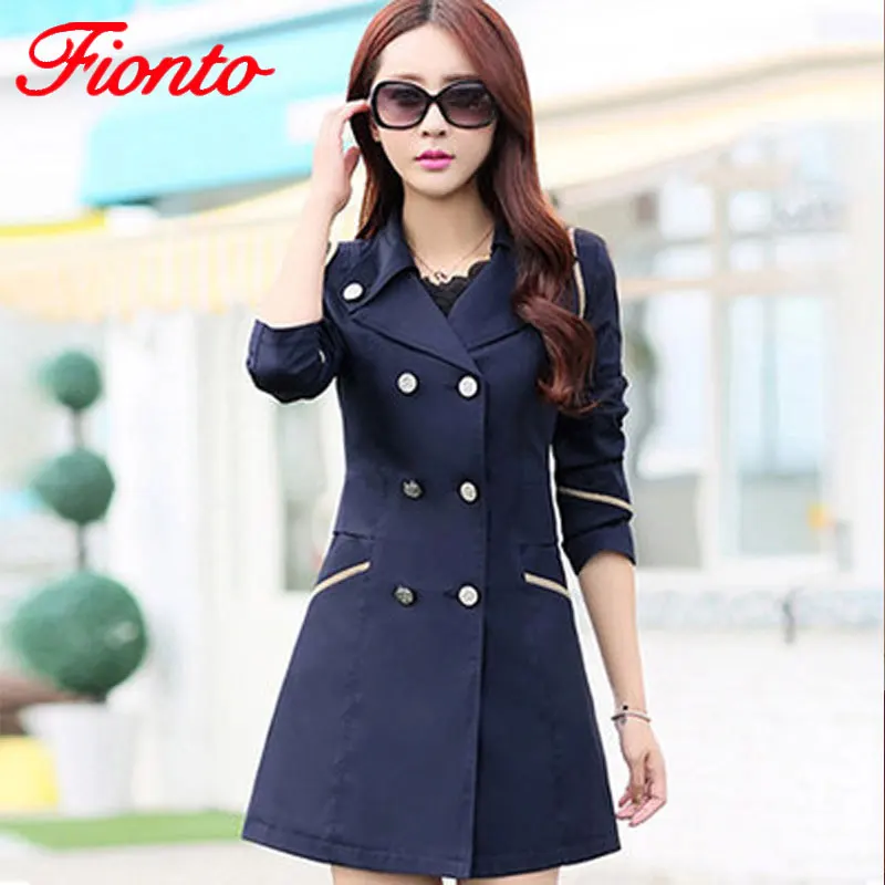 Женский Тренч с отложным воротником FIONTO однотонный длинный двубортный A034 1|trench coat