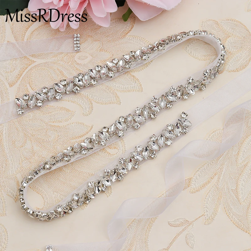 

MissRDress Rhinestones Wedding Belt Sash Silver Diamond Crystal Bridal Belt For Wedding Gown Wedding Decoration JK863