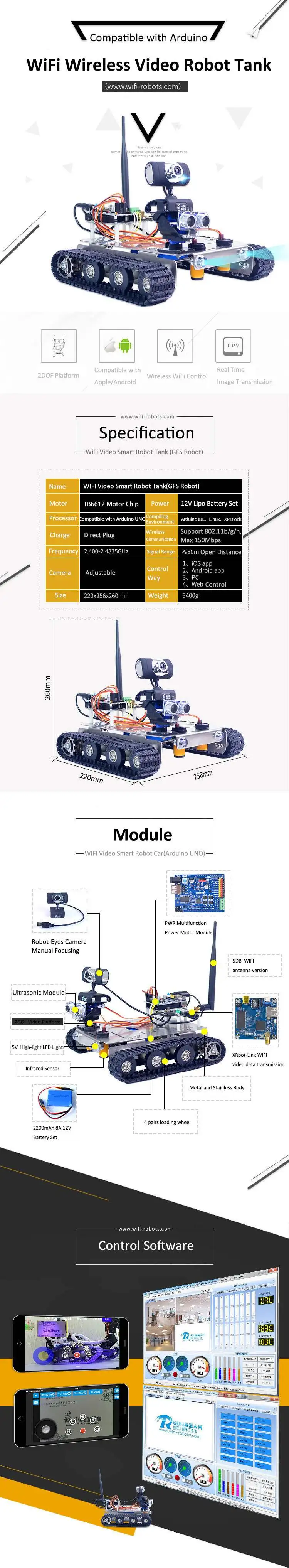 Xiao R DIY GFS WiFi беспроводной видео контроль умный робот танк автомобильный комплект с камерой для Arduino
