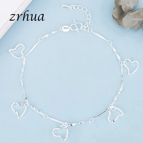 heart ZRHUA, Ретро стиль, мода 925, Серебряные ножные браслеты для женщин, богемный, летний, пляжный, сглаза, цепочка, браслет, ювелирные изделия для ног,, подарки - Окраска металла: heart