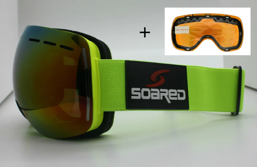 Yellow Green Red Set SOARED магнитные лыжные очки с быстросменными линзами зимние спортивные сноубордические очки UV400 Анти-противотуманные лыжные очки для мужчин и женщин - Цвет: Yellow Green Red Set