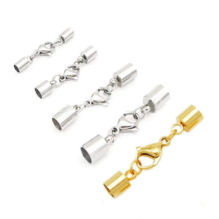 Stainless Steel Jewelry Clasps Connectors 1-6mm Round Leather Rope Cord Ends Cap with Lobster Clasp Buckle DIY Findings | Украшения и