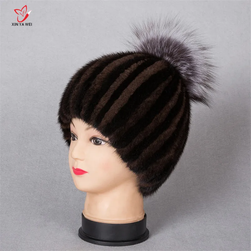 Для женщин меховая шапка для зимы Природный Лисий мех норки cap русский женские