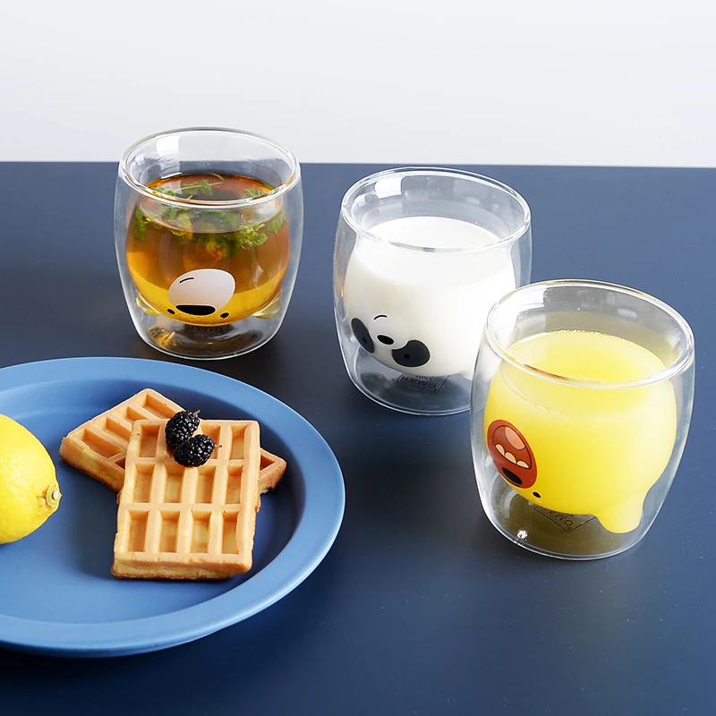 Стеклянная чашка с двойными стенками Милая панда 250 мл стеклянная кружка