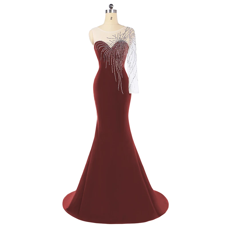 Robe De Soiree длинное зеленое вечернее платье с русалочкой вечерние элегантные платья на одно плечо с длинными рукавами