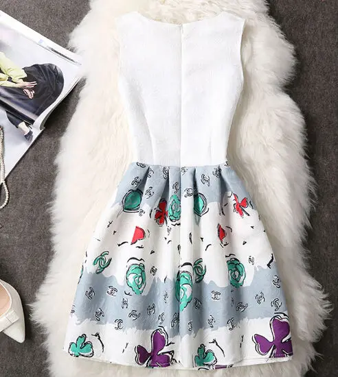 2016 Симпатичные Цветочные Печати Рукавов Тонкий Платье Мода Женщины Весна Лето