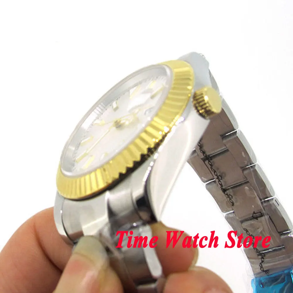 Мужские часы с серебристым циферблатом Parnis 40 мм светящийся Золотой Безель дата