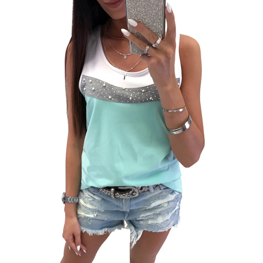 Новый Бисероплетение Женская майка жилет Блестящие Блестки без рукавов футболки