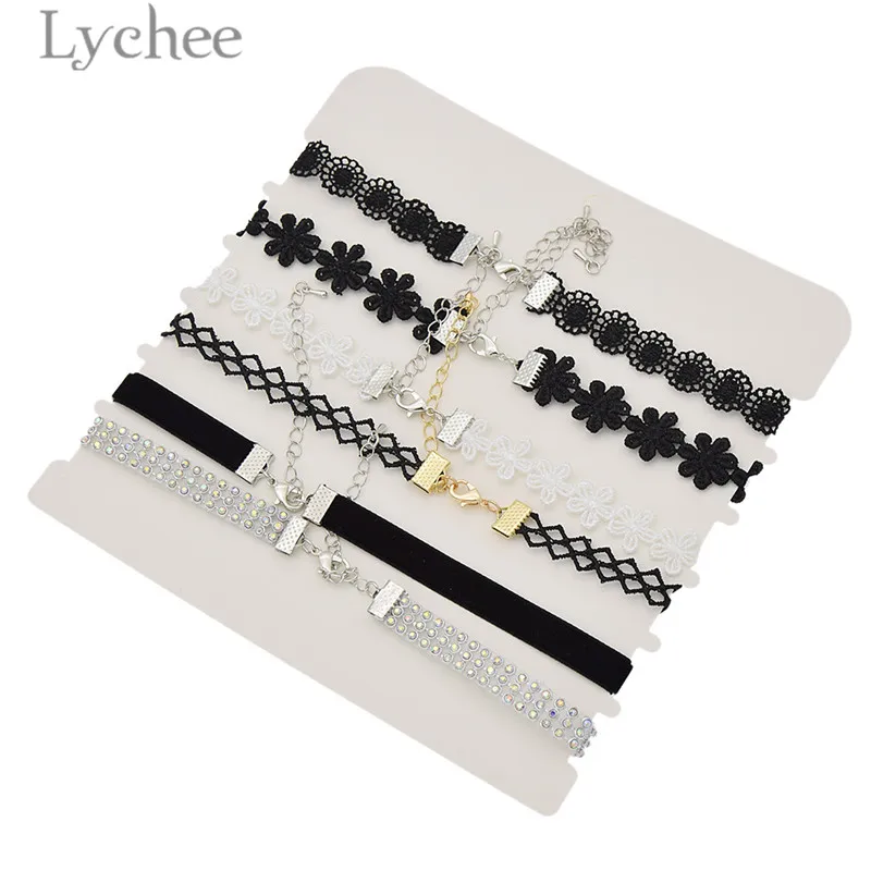 Lychee 6 шт./партия трендовая ткань женское колье чокер набор звезда кулон черный