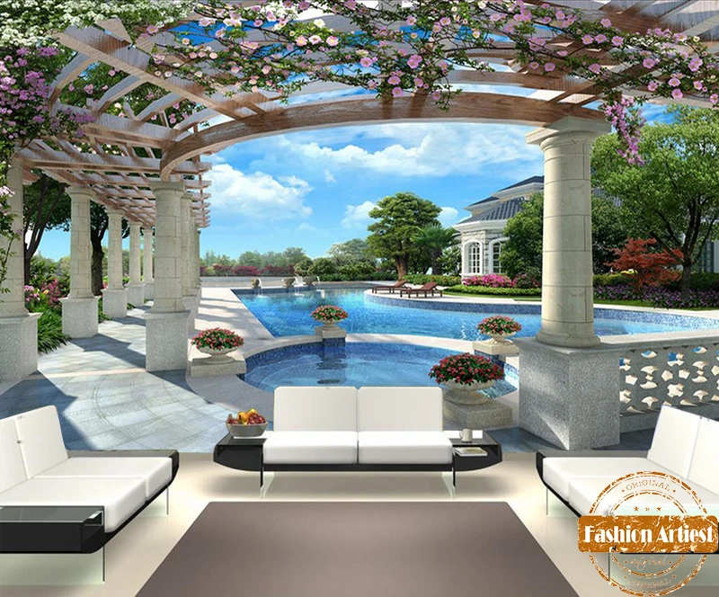 3d обои на заказ Римский столб для сада мира бассейна цветочного коридора