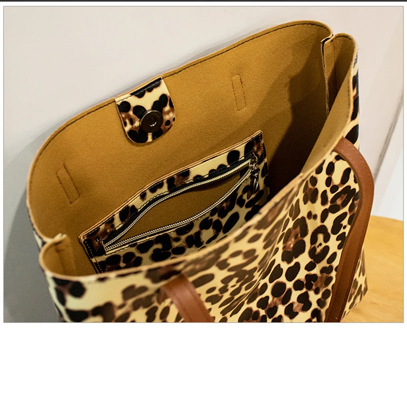 Осень зима 2019 сумка из искусственной кожи с леопардовым рисунком большая тигром