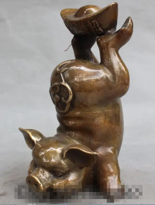 Chinese Copper animal Folk Wealth Money Zodiac Year Lovely Pig sculpture Statue | Дом и сад