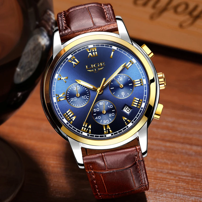 LIGE Men Watches Top Brand Luxury Leather Business Watch Male Waterproof Sport Fashion Chronograph Relogio Masculino | Наручные часы