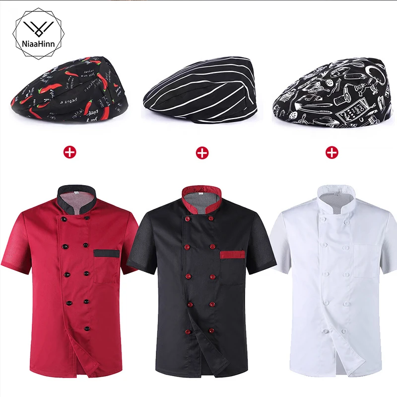 

Унисекс, с коротким рукавом, из кусков, дышащие, Прошитые, цветные, для обслуживания еды, официант кафе, одежда для работы, куртки шеф-повара, ...