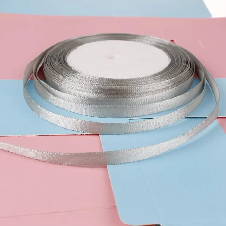Серебряная Атласная Лента 1/4 дюйма 6 мм лента с одним лицом 25 ярдов в рулоне