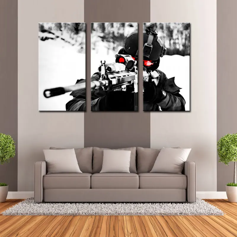 3 предмета настенная живопись Снайпер цель военные фотографий печать на холсте в