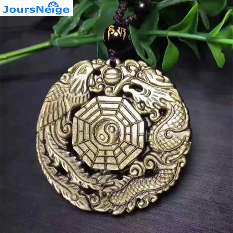 

JoursNeige Golden Natural Obsidian Longfeng Gossip Pendants Stone Beads Necklace Lucky Women Man Golden Obsidian Chain Jewelry