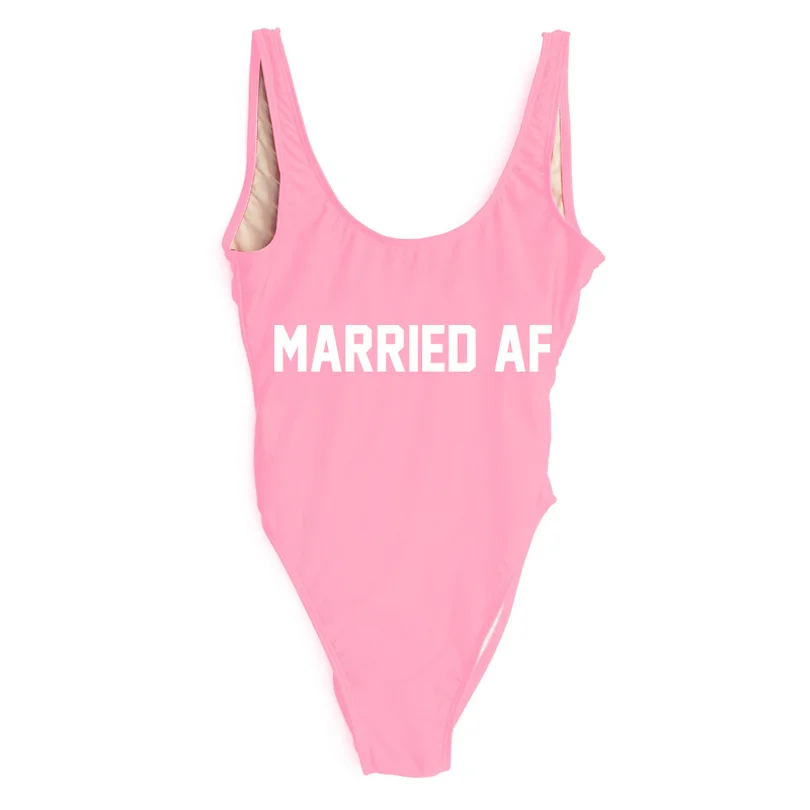 One Piece Swimsuit Swimwear Women MARRIED AF Letter Print Bathing Suit High Cut Monokini Beachwear Sexy Bodysuit Girls Swim | Спорт и