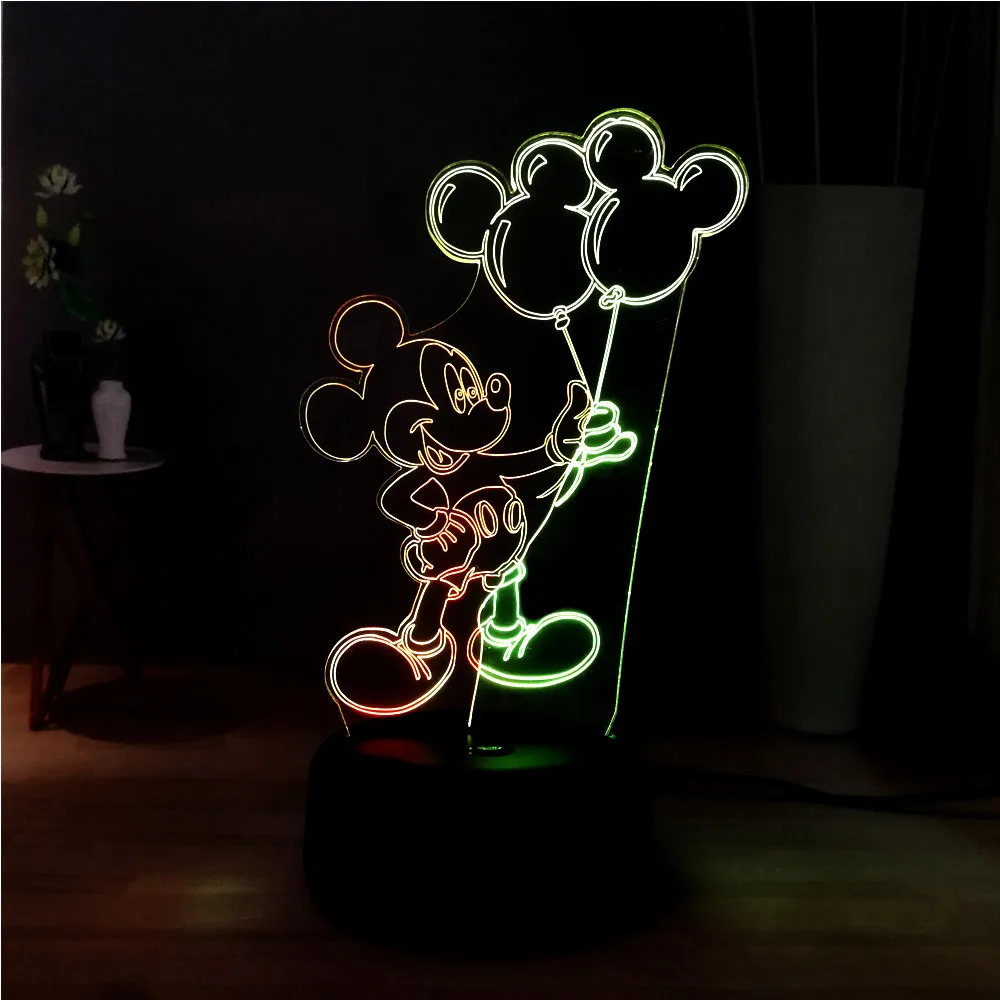 Новая 3D иллюзия Лампа Новинка Микки милый светодиодный сенсорный ночник USB