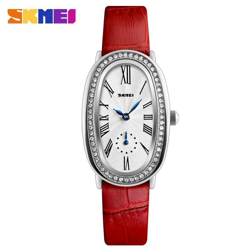 Silver Red SKMEI женские часы брендовые роскошные кожаные кварцевые наручные часы для женщин модные часы для женщин Relogio Feminino Montre Femme - Цвет: Silver Red