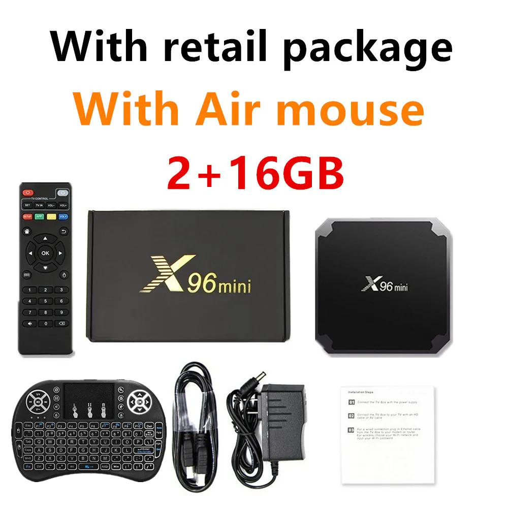 X96 16G And Airmouse X96 Мини Смарт ТВ приставка Android 7.1.2 OS ТВ приставка 1 ГБ/8 ГБ 2 ГБ/16 ГБ Amlogic S905W четырехъядерный H.265 4K 2,4 ГГц WiFi ТВ приставка X96mini - Цвет: X96 16G And Airmouse