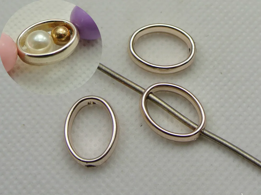 

50 Gold Tone Metallic Acrylic Oval Spacer Bead Frame Charms 15X12mm