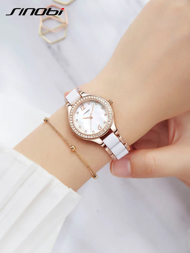 

SINOBI Fashion Women's Bracelet Watches Elegant Ladies Watches Rose Gold Wristwatch Luxury Diamond Female Clock Relojes Mujer