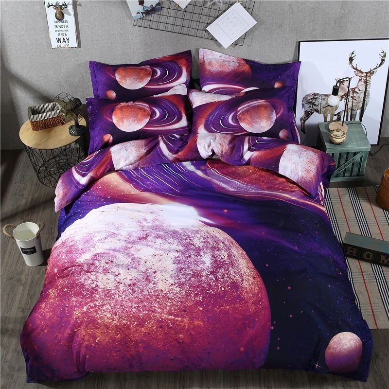 2018 3D Galaxy Planets Постельный набор полиэстер пододеяльник плоский простынь