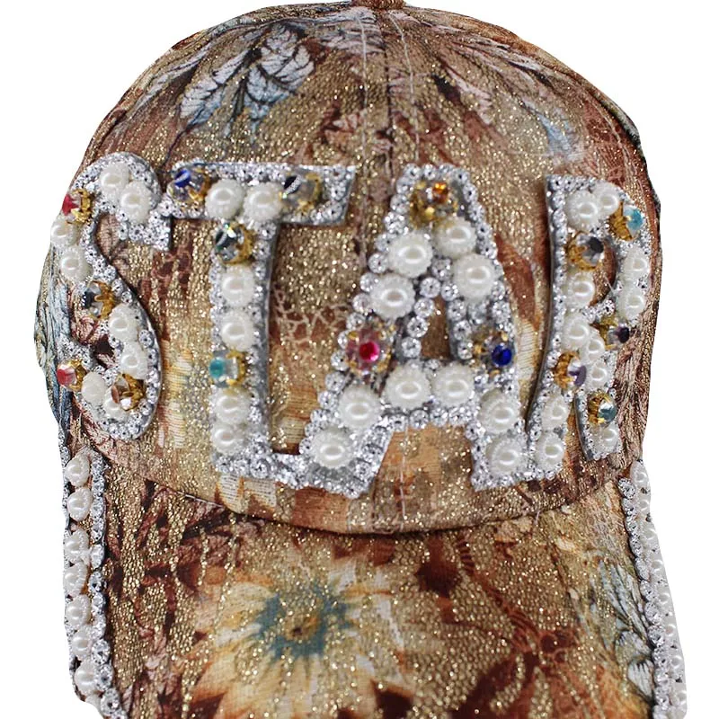 miaoxi High Quality New Fashion Women Caps Baseball Cap Star Rhinestone Floral Adult Hat Summer Sun Casual Hats Women's Snapback