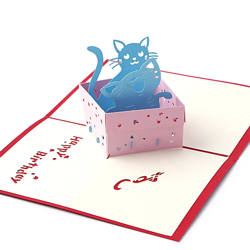 3D выдвижная Праздничная поздравительная открытка кошка коробка с животными